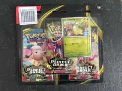 Pokemon TCG Mega Evolution Perfect Order 3-Pack Blister Chikorita Promo Card - Image 1