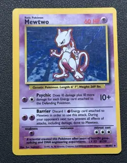 Wizards of the Coast Pokemon TCG Mewtwo 10/102 Base Set Unlimited Holo Rare - Image 1