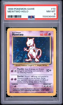 1999 POKEMON BASE SET UNLIMITED #10 MEWTWO-HOLO PSA 8 - Image 1