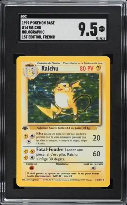 Carte Pokemon - Raichu edition 1 - 14/102 - Set de Base - SGC 9.5 Holo - Image 1