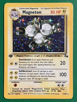 Pokemon TCG Magneton 1st Edition Unlimited Holo Rare Card Fossil 11/62 - Image 1