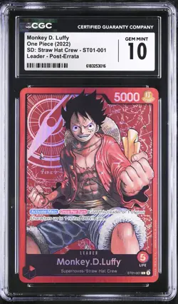 2022 ONE PIECE ST01-STRAW HAT CREW 001 MONKEY D. LUFFY ERRATA CGC 10 - Image 1