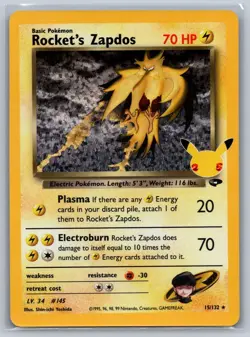Rocket's Zapdos 15/132 holo Celebrations: Classic Collection Pokemon NM - Image 1