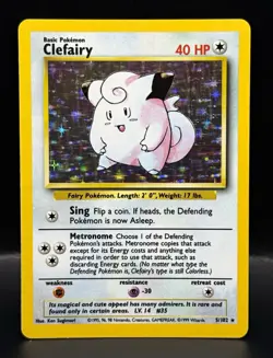 Pokemon TCG Clefairy 5/102 Base Set Holo Rare 1999 WOTC English - Image 1