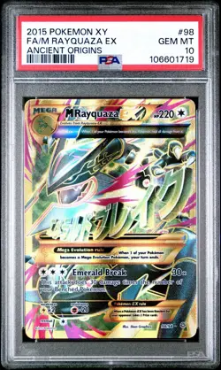 2015 Pokemon XY Ancient Origins Mega Rayquaza EX Full Art 98/98 #98 PSA 10 - Image 1