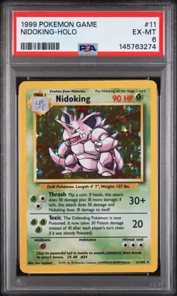 1999 POKEMON BASE SET UNLIMITED #11 NIDOKING-HOLO PSA 6 - Image 1