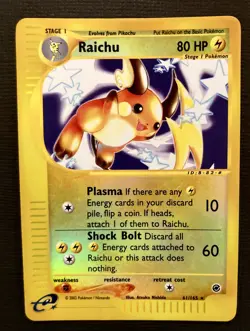Pokemon TCG Raichu 61/165 Expedition Base Set Reverse Holo E-Series Rare 2002 - Image 1