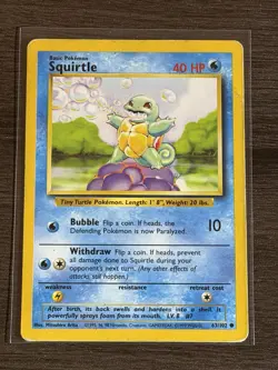 Squirtle 63/102 Base Set Unlimited - Pokemon TCG - WOTC HP - Image 1