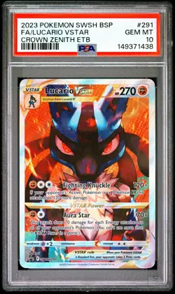 2023 Pokemon SWSH BSP Black Star Promo 291 Lucario VStar Crown Zenith ETB PSA 10 - Image 1