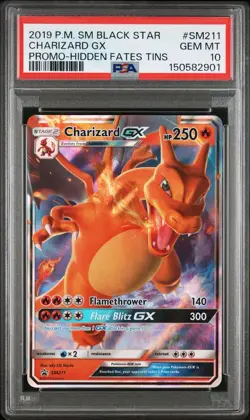 2019 POKEMON SM BLACK STAR PROMO HIDDEN FATES TINS #SM211 CHARIZARD GX PSA 10 - Image 1