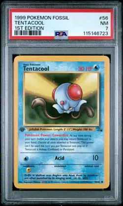PSA 7 NM 1999 POKEMON FOSSIL 56 TENTACOOL 1ST EDITION ENGLISH - Image 1