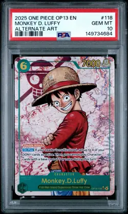 2025 ONE PIECE OP13-CARRYING ON HIS WILL 118 MONKEY D. LUFFY PSA 10 - Image 1