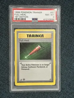 PSA 8 1999 POKEMON BASE SET SHADOWLESS FULL HEAL 082/102 1ST ED UNCOMMON ENG - Image 1