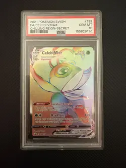 PSA 10 Pokemon TCG Celebi VMAX 199/198 Holo Rainbow Chilling Reign Card Gem Mint - Image 1