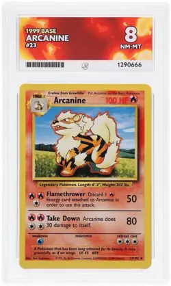 1999 Pokemon Base Set Arcanine 23/102 WOTC ACE 8 Graded - Image 1