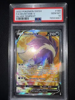 Pokemon TCG Skuntank V (Full Art) 180/195 Silver Tempest PSA 10 GEM MINT GRADED - Image 1