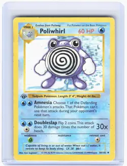 1999 Pokemon—Poliwhirl #38/102 Base Set (Shadowless)—UC Non-Foil (DMG) 1st Ed - Image 1