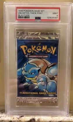 1999 Pokemon Base Set Unlimited Thick Font Blastoise Pack Sealed PSA 9 MINT - Image 1