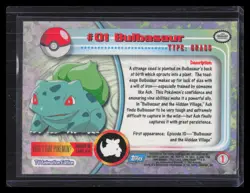 Bulbasaur 1999 Topps Pokemon TV Animation Edition #1 Blue Topps Logo Foil - Image 2