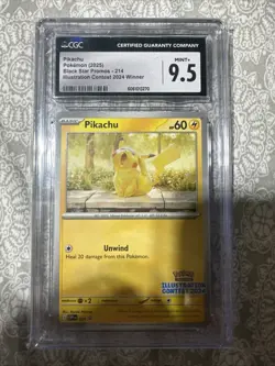 POKEMON CGC 9.5 MINT+ PIKACHU ILLUSTRATION CONTEST WINNER 2024 #214 PROMO🔥 - Image 1