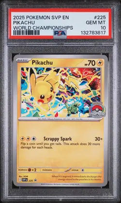 2025 POKEMON SVP EN-SV BLACK STAR PROMO WORLD CHAMPIONSHIPS #225 PIKACHU PSA 10 - Image 1