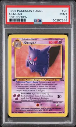 1999 Pokemon Fossil 1st Edition #20/62 Rare Mint Gengar PSA 9 - Image 1
