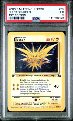 FRENCH Elector/Zapdos 15/62 1st Edition PSA 5 Holo Rare Fossil Set Pokemon - Image 1