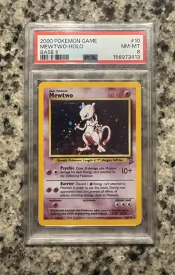 Wizards of the Coast 2000 Pokemon Base Set 2 Mewtwo 10/130 Holo Rare PSA 8 EN - Image 1