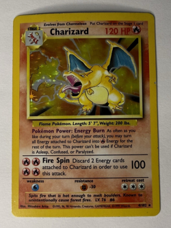 1999 Pokemon Base Set Charizard 4/102 Holo Unlimited HP Damaged WOTC - Image 2