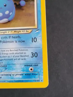 Pokemon TCG Light Azumarill Holo Card 13/105 Neo Destiny WOTC - Image 3