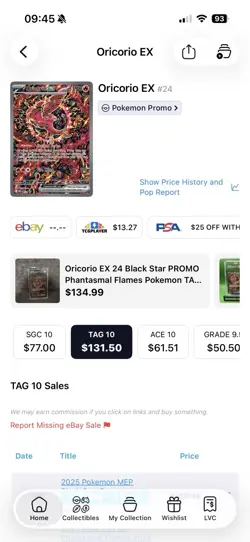 TAG 10 2025 Pokemon TCG Me: Mega Evolution Promo Oricorio ex 024 Holo Promo - Image 3