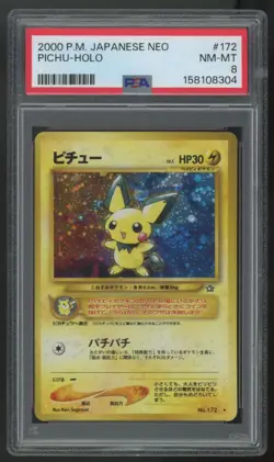 2000 Pokemon Pichu Japanese Neo Holo #172 PSA 8 - Image 1