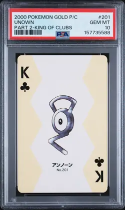 2000 POKEMON GOLD VERSION PART 2 PLAYING CARDS KING OF CLUBS #201 UNOWN PSA 10 - Image 1
