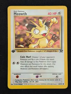 1st Edition Meowth 62/82 Team Rocket Pokemon Card WOTC TCG 2000 - Image 1