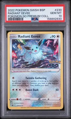 RADIANT EEVEE 2022 POKEMON GO SWSH BSP PREMIUM COLLECTION #SWSH230 PSA 10 - Image 1