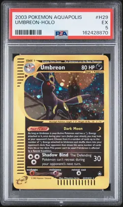 Pokemon TCG Umbreon Aquapolis Holo Rare H29 PSA 5 2003 - SWIRL - NEW CERT - Image 1