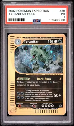 SWIRL PSA 1 2002 Expedition Tyranitar Holo Foil 29/165 WOTC E-Reader Pokemon - Image 1