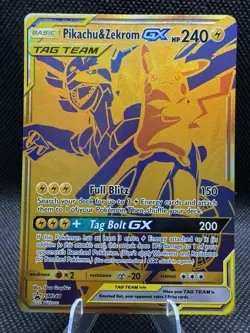 Pokemon Pikachu & Zekrom GX TCG Sun & Moon SM248 Holo Gold Promo Card NM - Image 1