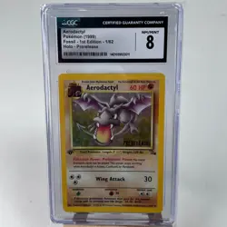 CGC 8 Aerodactyl 1st Edition 1/62 Fossil Holo Rare Prerelease WoTC 1999 Pokemon - Image 1