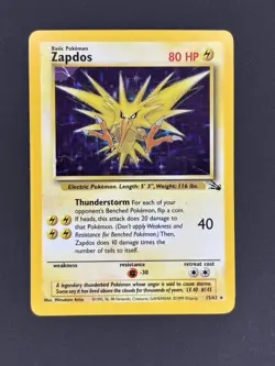 Pokemon TCG Zapdos 15/62 Fossil Holo Rare English 1999 Unlimited - Foil Error - Image 1