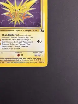 Pokemon TCG Zapdos 15/62 Fossil Holo Rare English 1999 Unlimited - Foil Error - Image 5