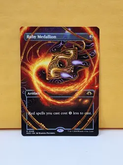 1x BORDERLESS ALT ART Ruby Medallion, NM, MH3, Magic: the Gathering, MtG - Image 1