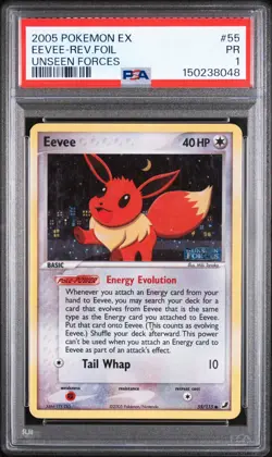PSA 1 2005 Pokemon EX Unseen Forces Eevee REVERSE Holo Foil Rare 55/115 Stamped - Image 1