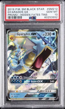 2019 POKEMON SM BLACK STAR PROMO HIDDEN FATES TINS #SM212 GYARADOS GX PSA 10 - Image 1