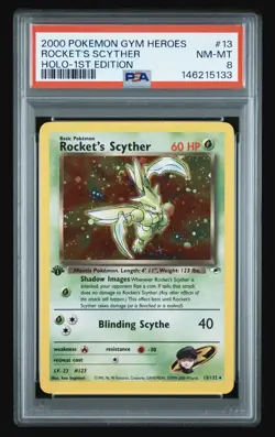 Rocket's Scyther 2000 Pokemon Gym Heroes 1st Edition Holo 13/132 PSA 8 SWIRL 🌀 - Image 1