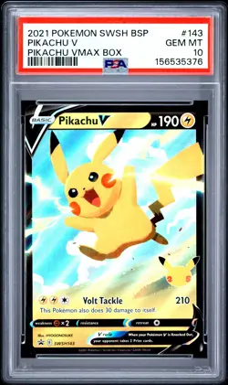 2021 POKEMON SWSH BLACK STAR PROMO PIKACHU VMAX BOX #143 PIKACHU V PSA 10 - Image 1