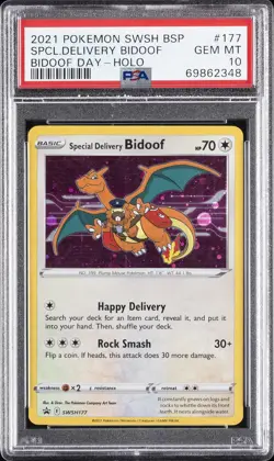 2021 POKEMON SWSH BLACK STAR PROMO #177 SPECIAL DELIVERY BIDOOF-HOLO PSA 10 - Image 1