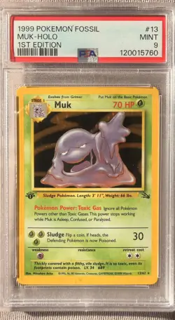 Pokemon Fossil 1st Edition - Muk 13/62 Holo Rare PSA 9 MINT - Image 1
