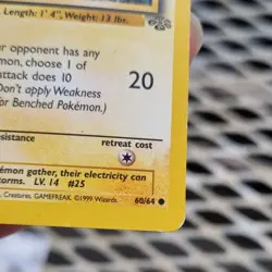 Pokemon TCG Pikachu 60/64 Jungle 50 HP English Regular Common Unlimited 1999 - Image 3