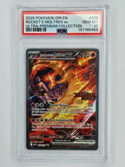 2025 Pokemon Destined Rivals 229/182 Team Rocket's Moltres ex UPC Stamped PSA 10 - Image 1
